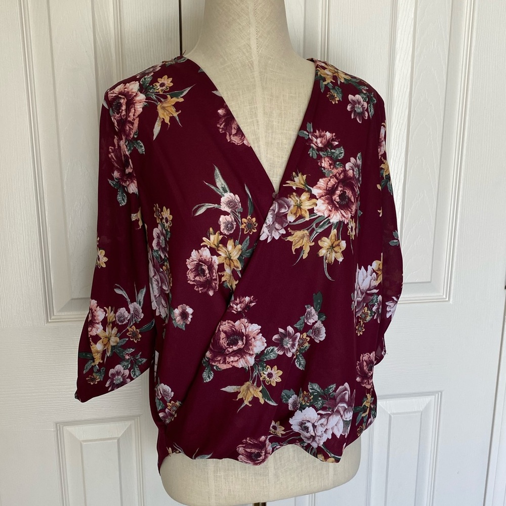 Burgundy Floral Lightweight Top